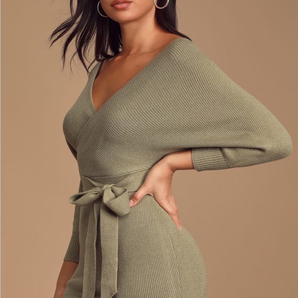 LULUs Body Con Sage Green Sweater Dress Size Medium